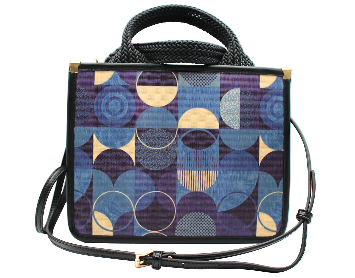 Kyoto Tatami Tote Bag – Traditional Japanese Craft, Retro Modern Style, Blue Gray