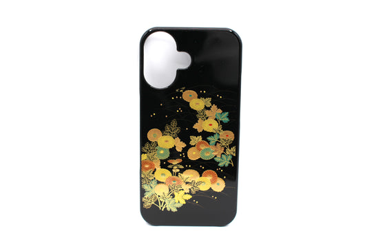 Japanese Lacquerware iPhone 16 Case – Kogiku Small Chrysanthemum Pattern, Handcrafted Urushi Phone Case, Made in Japan