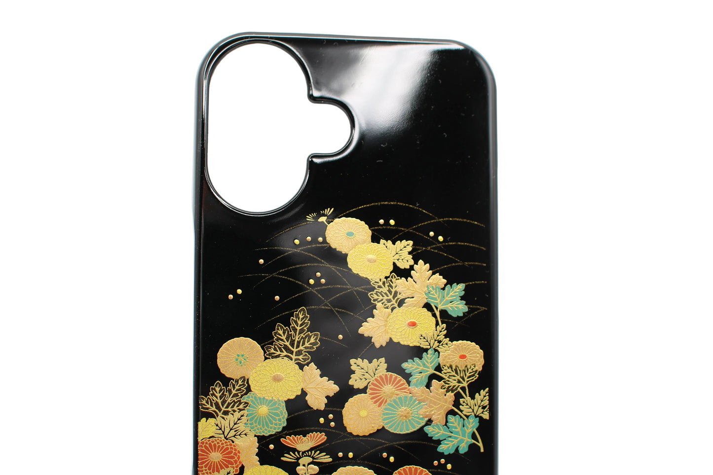日式漆器iPhone 16手机壳 – 小菊图案，手工莳绘，日本制造